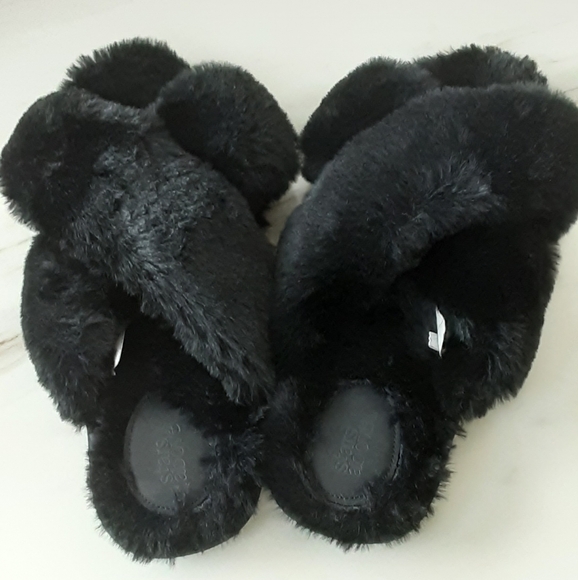 NWOT STARS ABOVE Paris Faux Fur Criss-Cross Slippers Sz 11/12 - Picture 3 of 7